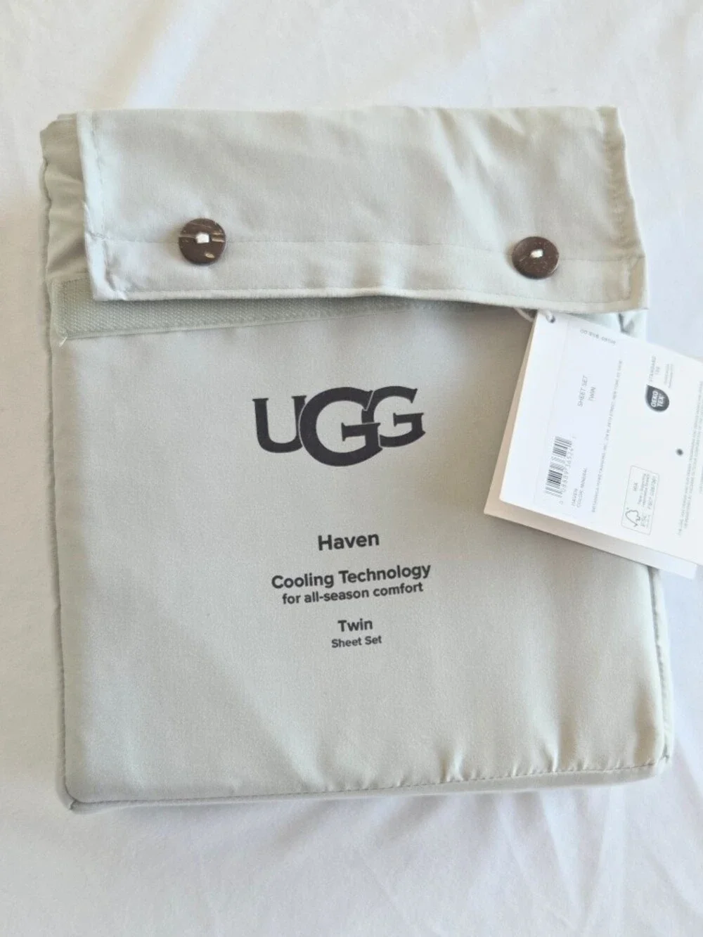 UGG HAVEN Twin Sheet Set Cooling Technology Color: Mineral Grey Green